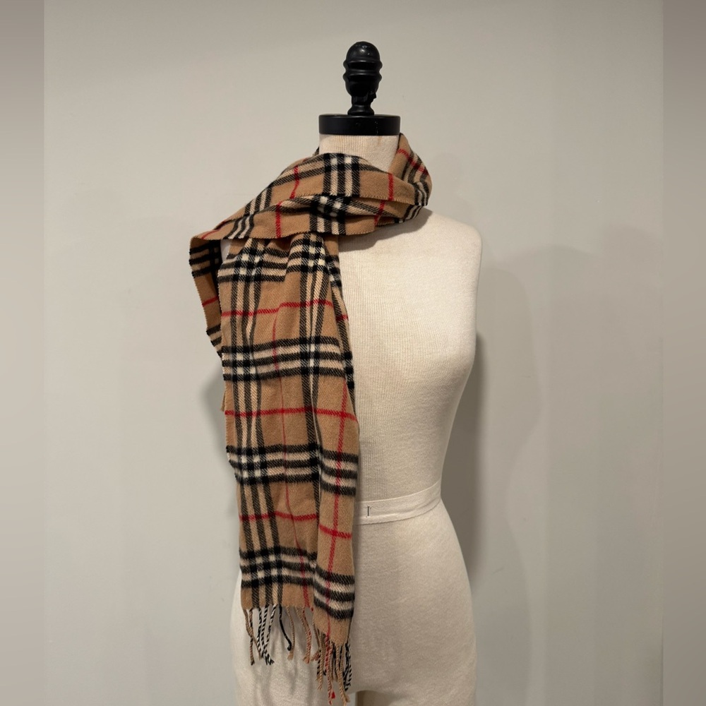 Burberry Tan and Red Check Scarf - Picture 4 of 7